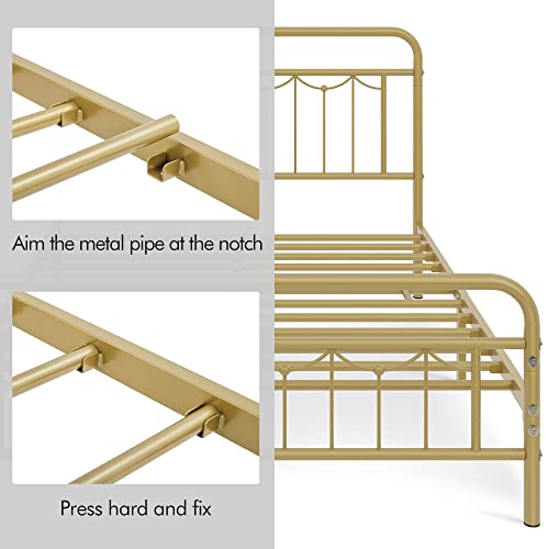 Yaheetech Queen Size Metal Bed Frame With Vintage Headboard And Footboard, Farmhouse Metal Platform Bed, Heavy Duty Steel Slat Support, Ample Under-Bed Storage, No Box Spring Needed, Antique Gold #TOP6