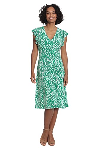 London Times Women's Dresses Leaf Print V-Neck Ruffle Sleeve Dress