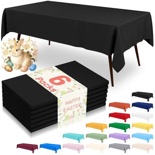 misaya 6 Packs Disposable Plastic Table Cloth, 54 x 108 Inch Waterproof Rectangle Tablecloth, Leakproof & Sturdy Decorative Table Covers for Easter, Picnic, Party and Outdoor, Black
