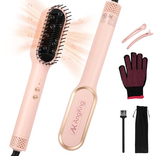 AngKng Hair Straightener Brush with Hot & Cool Air, Pink