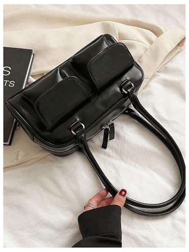 SweatyRocks Women's Zipper Double Handle Large Capacity Shoulder Handbag PU Leather Underarm Purses3