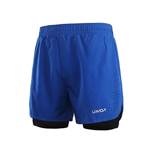 Lixada Hombres Pantalónes Cortos de Running 2-en-1, Pantalones Cortos de Atletismo, Pantalones Cortos de Fitness Maratón, Transpirable Pantalones+Secado Rápido