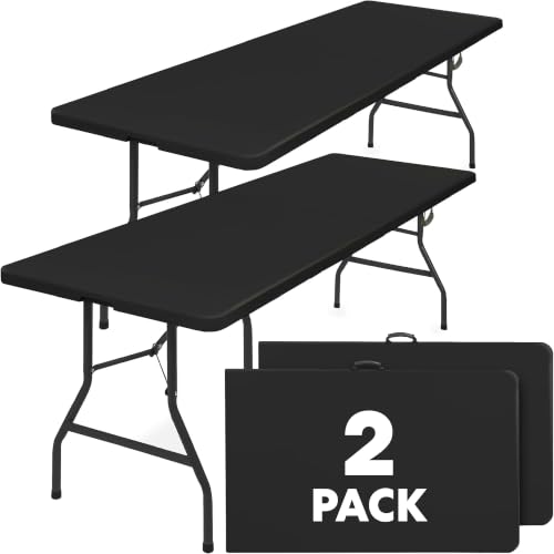 Image of SIMPLI-MAGIC Black Foldable Table (8FT), 2-Pack Indoor /Outdoor Folding Banquet Tables with Carry Handle for Parties, Events, and Catering