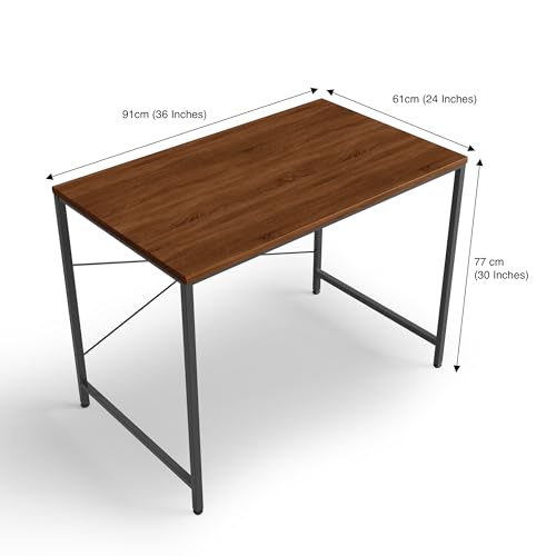 Image of FURLAY Slate Office Desk and Study Table | 1 Year Warranty | Metal and Engineered Wood Desk for Adults & Students | DIY (Woodland & Black, 91 x 60 cm)