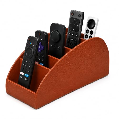 Image of Gaura Labs Remote Control Holder, Durable Storage Caddy for TV /AC Remotes, Reading Glasses & Office Supplies, Space-Saving Organizer for Nightstand, Office Desk, Living Room (Brown)
