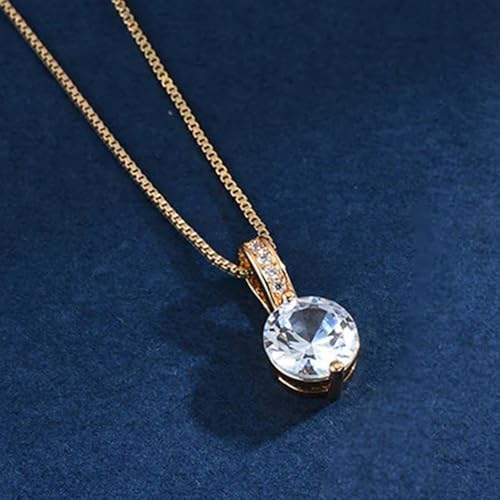 Bright Round Cubic Zirconia Pendant Necklace Women Trendy Shiny Jewelry, 40cm 5cm, Brass, Cubic Zirconia