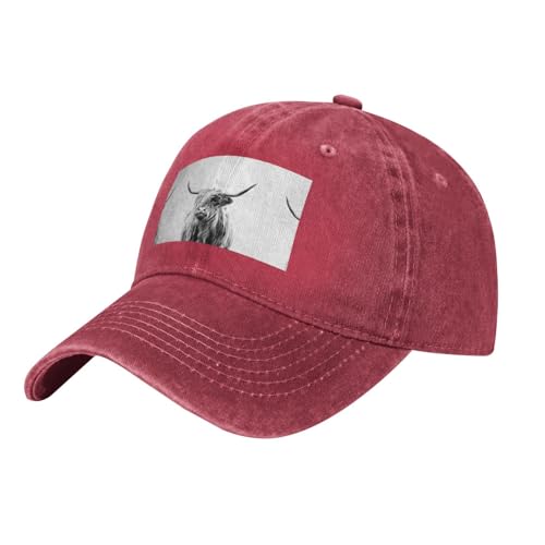 Gorra de mezclilla vintage con estampado de vaca, sombrero de perfil bajo para hombres y mujeres, gorras de béisbol de estilo retro, rosso, Talla única