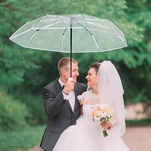 Sanwuta 30 Pcs Clear Wedding Umbrella Auto Open And Close Folding Transparent Travel Umbrella For Wedding Travel, Dating (White) #TOP2