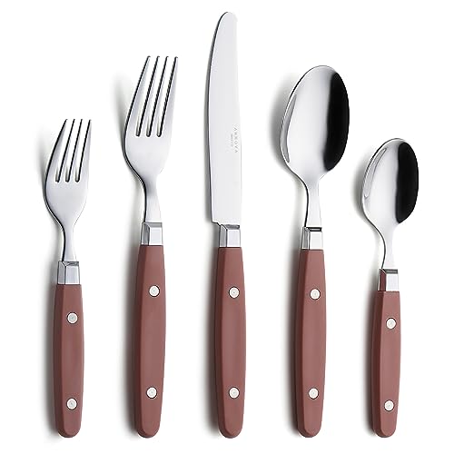 ANNOVA Retro/Rivet Buntes Edelstahl-Geschirr Küchenbesteck-Set, enthält Tischmesser, Gabeln, Löffel, Salatgabeln und Dessertlöffel (Braun, 20...