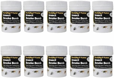 Smoke Bomb Professional Strength Fogger Fumigator for Fleas Bed bugs Moths Cluster fly Spider Poultry Red Mite and all insects Killer Midi Fumer 11g by Pest O One® (Pack of 10)