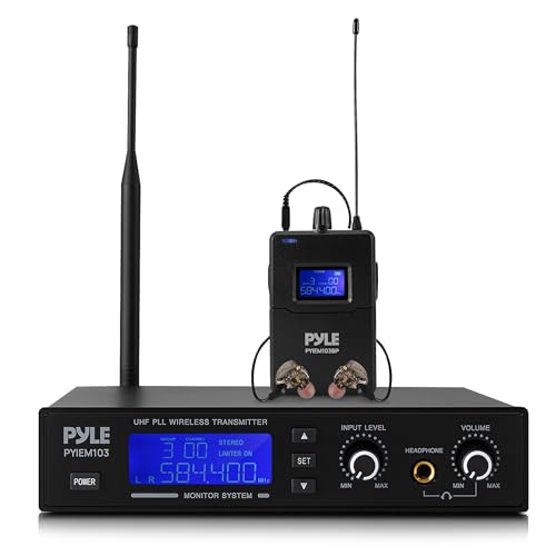 Pyle Wireless in-Ear Monitor System - Pro Metal IEM with Bodypack Receiver, 220 Frequencies, Stereo L&R Inputs, Mono Output, 164 ft Range, Passive Noise Cancelling for Stage, Studio, Live Performance