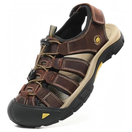 ziitop Sandálias masculinas para caminhada, bico fechado, atlética, esportiva, de couro, atlética, leve, trilha, caminhada, casual, aquática, Marrom escuro, 44