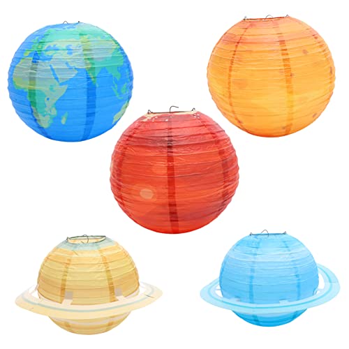 OSALADI 5pcs Paper Lanterns for Boy Girl Birthday Party Decorations Hanging Space Lanterns Bright Colors and Unique Shapes for Bedroom and Event Decor