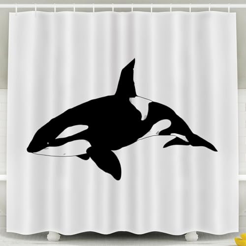 CAPSCEOLL Marine Whale Shower Curtain,Aquatic Animals Killer Whale Drawing Fabric