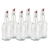 FastRack 16 oz Clear Swing Top Glass Bottles – 6 Pack | Flip Top Airtight Bottles (Not Olive Oil Style) | Reusable Bottles for Kombucha, Beer, Soda & Fermentation
