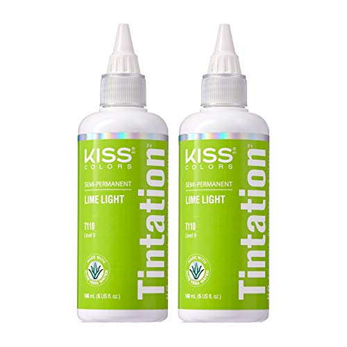 Red by Kiss Tintation Semi-Permanent Hair Color, Aloe Vera Water Based, Argan Oil, Olive Oil, Collagen & Keratin, Long-Lasting Color Dye (Lime Light, 2 Pack, 5 FL Oz)
