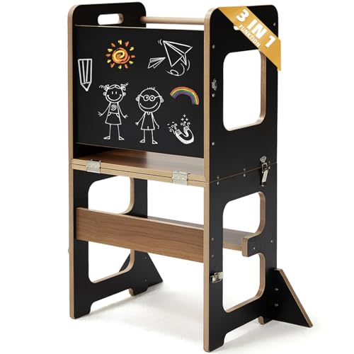labebe Torre di apprendimento per Bambini, Montessori Learning Tower con Lavagna, 3 in 1 Pieghevole Multifunzionale...