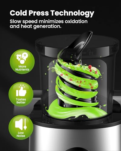 GDOR Cold Press Juicer Machines, 4.25\'\' Large Feed Chute Masticating Slow Juicer Fits Whole Fruits and Vegetables, Low Noise, Easy to Clean, Silver