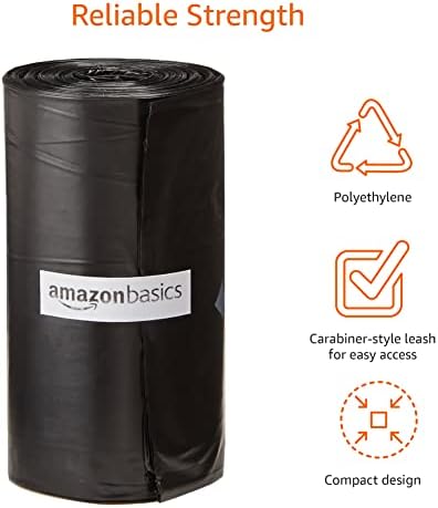 Amazon Basics Dog Poop Bags with Dispenser and Leash Clip, Unscented - 300-Pack, 33 x 23cm, Black