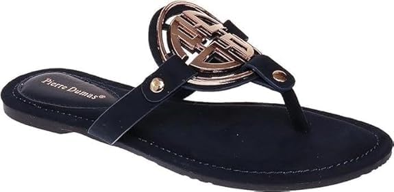 Image of Pierre Dumas Women's Medallion Vegan Slide Thong Flip Flop Flat Sandal