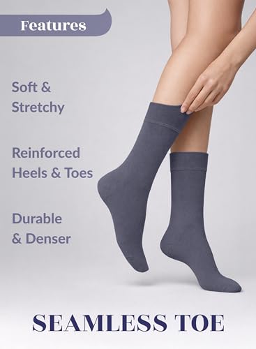 Image of Hugh Ugoli Women's Thin Soft Rayon Derived from Bamboo Crew Socks for Dress, Trouser, Seamless Toe & Non-Binding, 5-8 /9-11