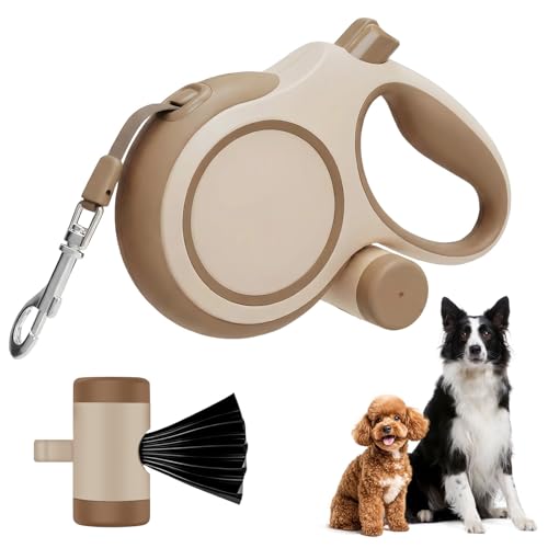 Ecofocet Guinzaglio per Cani Allungabile 8m(Fino a 50 kg), Guinzaglio Retrattile per Cani con Portasacchetti Integrato e Pulsante di Freno Rapido, Guinzaglio Esteso Senza Grovigli a 360° (Marrone, 8m)