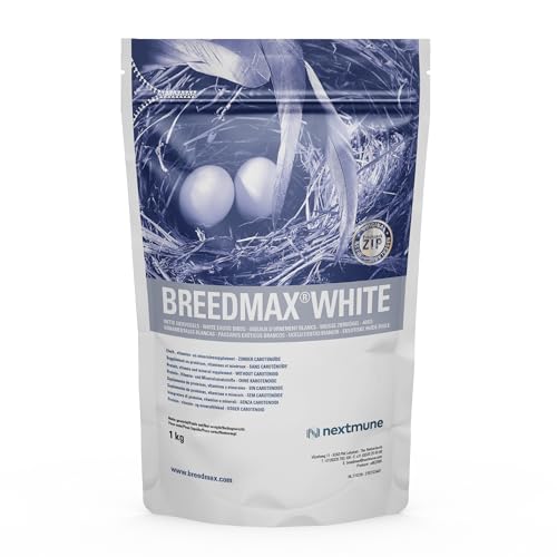 Breedmax White Vogelfutter-Ergänzung für Zuchtvögel – Fruchtbarkeits- & Eifutterzusatz für Papageien, Kanarienvögel, Finken, Wellensittiche – Eiweißreich, Vitamine, Aminosäuren – 1000g