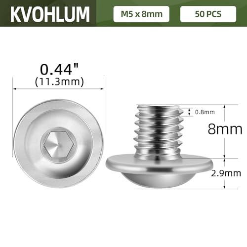 Image of M5-0.8 x 8mm 50 PCS Flanged Button Head Socket Cap Bolts Screws, Stainless Steel 304, Allen Socket Drive, Screwdriver Bit Included, Bright Finish, Fully Machine Thread