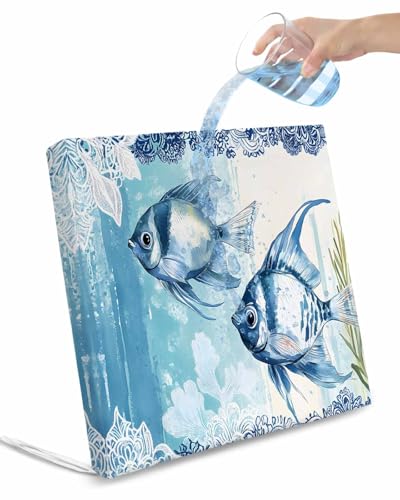 2 Pack Summer Ocean Blue Waterproof Cushion Covers with Ties, Outdoor Patio Chaise Lounge Chair Seat Cushion Slip Covers Replacement(Only Cover) Watercolor Fish Flower 22