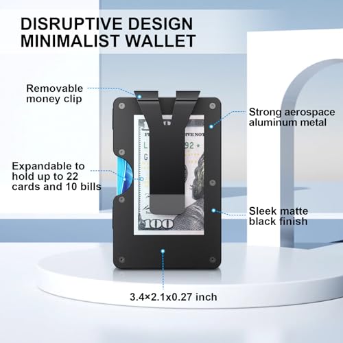 Slim AirTag Wallet for Men, Aluminum Minimalist Card Holder Metal Wallet with Money Clip, Compatible with Apple Air Tag, Front Pocket RFID Blocking Wallets, Holds up to 22+ Cards Plus Cash3