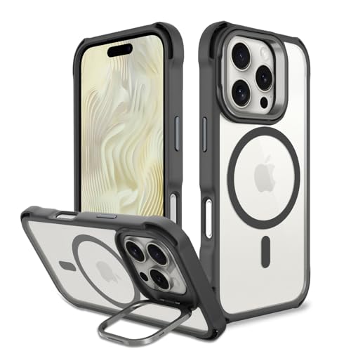 MOBUSA Shockproof Crystal Clear Bounce Corners Camera Kick Stands Back Cover case for iPhone 16 pro max| magsafe Military Grade Protection Cover case| Camera Kick Stand for iPhone 16 pro max- Best and cheap mobile covers in India