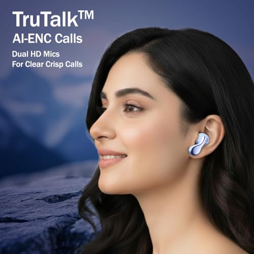 Image of pTron Bassbuds Tango in-Ear TWS Ear Buds w /Custom EQ, 50hrs Playtime, Pristine Sound, Dual Mic, TruTalk ENC Calls, Mobile App, Wireless Bluetooth V6.0,Touch Controls,Type-C Charging, IPX5 (Light Blue)