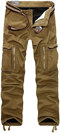 OCHENTA Men's Outdoor Fleece Lined Casual Military Work Cargo Pants Dark Khaki 38