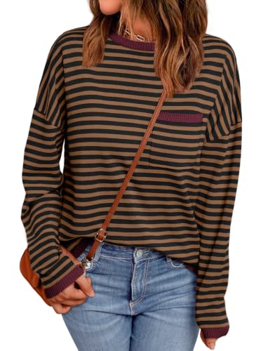 Image of LILLUSORY Womens Striped Lightweight Sweaters 2026 Fall Fashion Outfits | Cozy Knit, Work Office Pullover Crewneck Pullover, Cute Teacher Clothing, Old Money Clothes, Ladies Trendy Long Sleeve Tops
