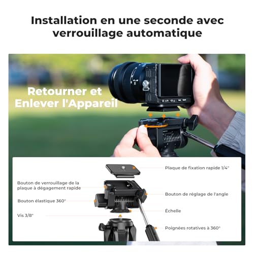 Trépied 190cm avec tête pan amovible et télécommande pour reflex - 5