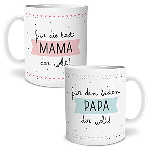 OWLBOOK® Geschenkset 2 Tassen Beste Mama und bester Papa | Geschenke für Eltern zu Weihnachten | Weihnachtsgeschenke | Kaffeetasse Keramik 300 ml