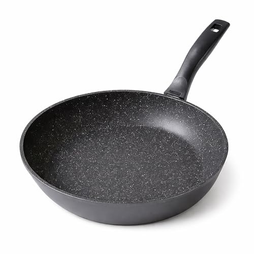 STONELINE Schmorpfanne 28 cm hoher Rand, Aluguss, Schmorpfanne beschichtet mit echten Steinpartikeln, geeignet für Backofen und Induktion, ohne Fett und Öl braten, grau