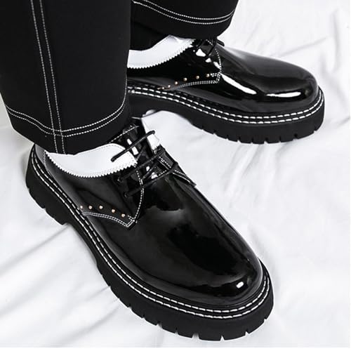 Mens Patent Leather Platform Oxford Shoes Classic Round Toe Lace Up Comfort Lug Sole Non-Slip Chunky Heel Bottom Business Work Dress Shoes2