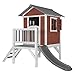 AXI Beach Lodge XL Casetta da gioco rossa con scivolo grigio | Casa per bambini su palafitte con veranda in legno FSC | Parco giochi per il giardino