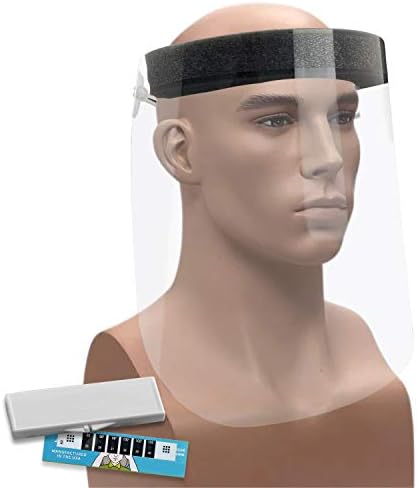 Face Shield Anti Splash & Fog Resistant PETE To Protect Face (Made in USA) (5) Pack: Includes 1 Forehead Thermometer