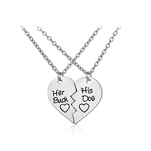 Meiligo® Fashion 2 Pcs Couples Gift Alloy Her Buck His Doe Letter Heart Puzzle Dog Tag Key Chain Broken Heart Bracelet