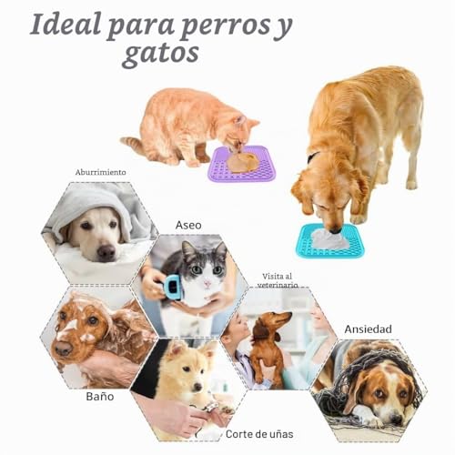 Miniatura 4 de Mateeylife Alfombrilla De Lamer Para Perros 15x15cm - Comedero Perro Y Gato Con Ventosas, Ideal Para Queso, Mantequilla De Maní Y Más - Reduce Ansiedad Y Mejora Alimentación Púrpura Y Azul Claro