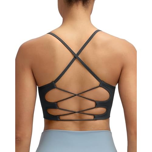 RUNNING GIRL Sports Bras for Women,Sexy Crisscross Back Seamless Supportive Sports Bra Medium Support with Removable Pads Small Grey