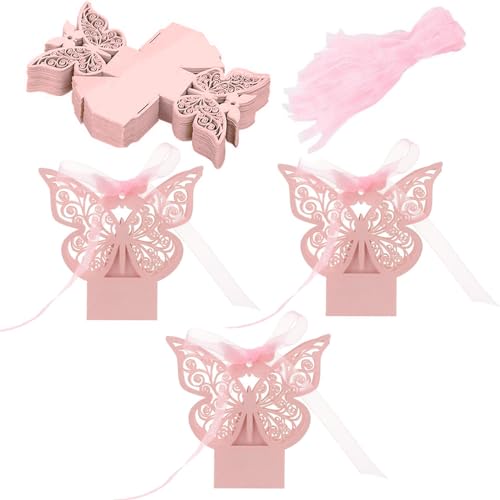 Boîte Cadeau Mariage 50 Pièces - Boîte à Bonbon Papillon avec Ruban pour Anniversaire, Bébédouche, Baptême, Communion, Noël, Graduation, Fête