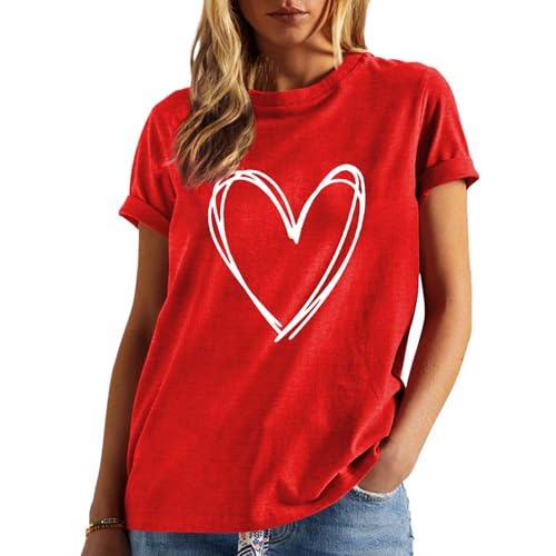 Image of Valentines Shirts for Women Valentine Love Heart Printed Graphic Tshirt Cute Girls Casual Top