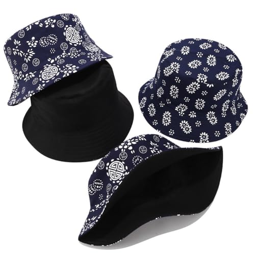 Image of Quanhaigou Bucket Hat for Men Women,Packable Reversible Printed Sun Hats,Fisherman Outdoor Summer Travel Hiking Beach Caps