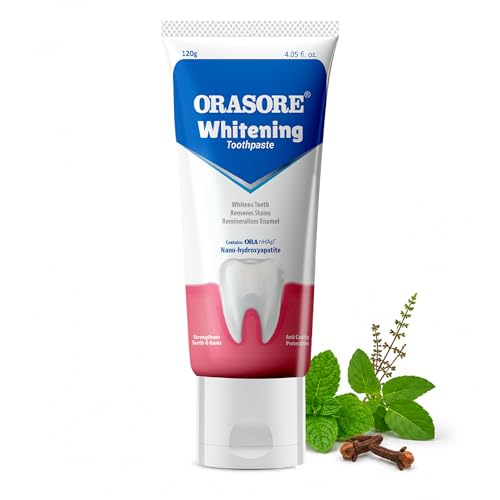 Image of Orasore Whitening Toothpaste 120gm with nHAp | Peroxide-Free | Enamel Remineralizer | Natural Extracts to Reduce Sensitivity, Fight Cavities & Remove Gum Diseases (Pack of 1)