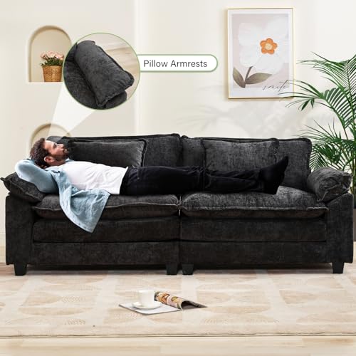 Image of Oprisen 86 inch Modular Sectional Sofa, Comfy Cloud Couch Sectional Sofa with Ottoman, Chenille Sofa Sleeper Deep Seat Sofa with Throw Pillows for Living Room (Black, 86 inch- Loveseat)