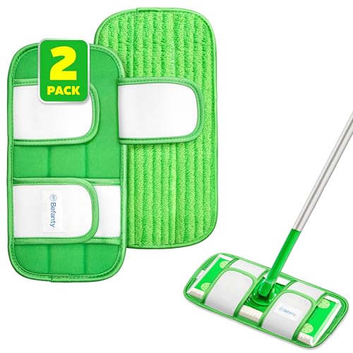 2 Pack Reusable Microfiber Mop Pads, Compatible with Swiffer Sweeper, Machine Washable Cloths, Refills for All Floor Cleaning, Hook and Loop, Wet Dry - 10"- 12"