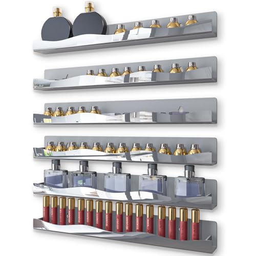YMVV Mirror Silver Acrylic Nail Polish Rack, 15 Inch Wall Mounted Shelf Nail Polish Shelf, Sunglasses Essential Oil Storage Rack Display Rack 6 Pack